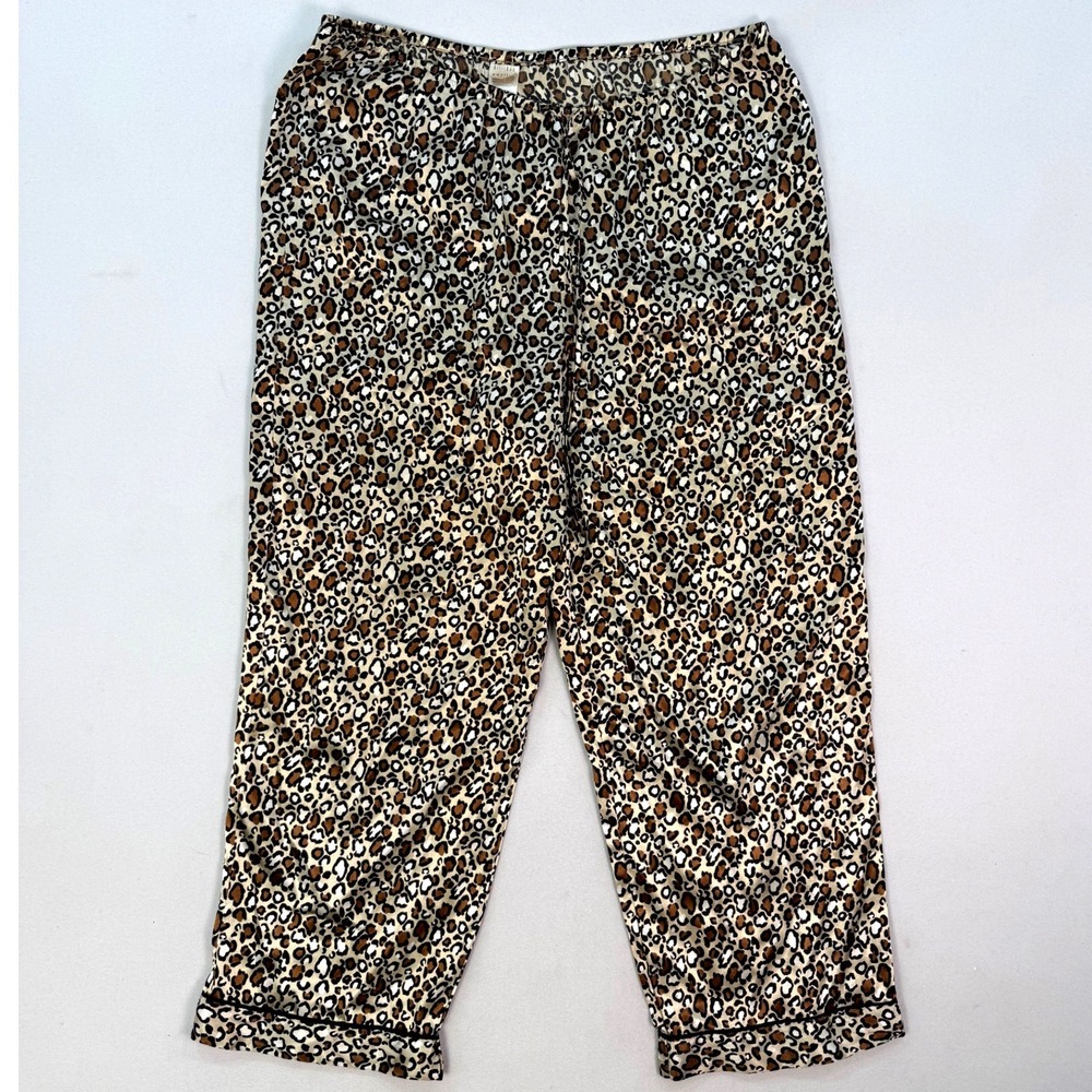 Gilligan & O'Malley Leopard Print Satin Pajama Pants Brown Black XL Sleepwear